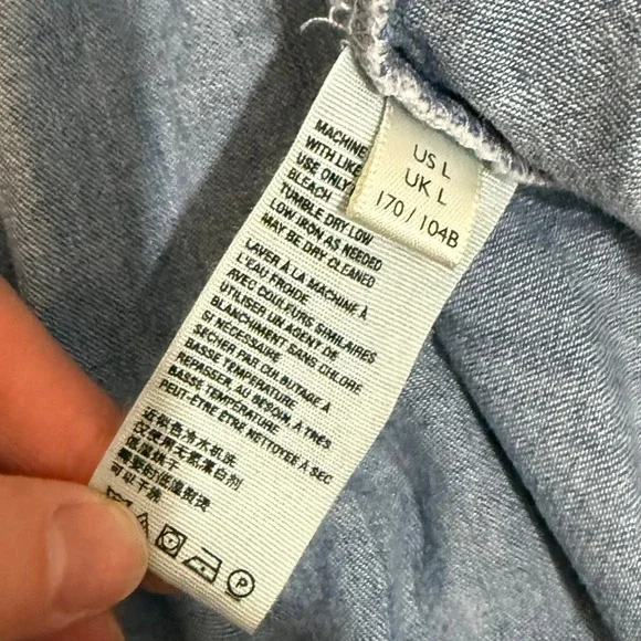 Free People One and Only Light Wash Denim Smocked Boho Midi Dress Large Cotton - Picture 8 of 10